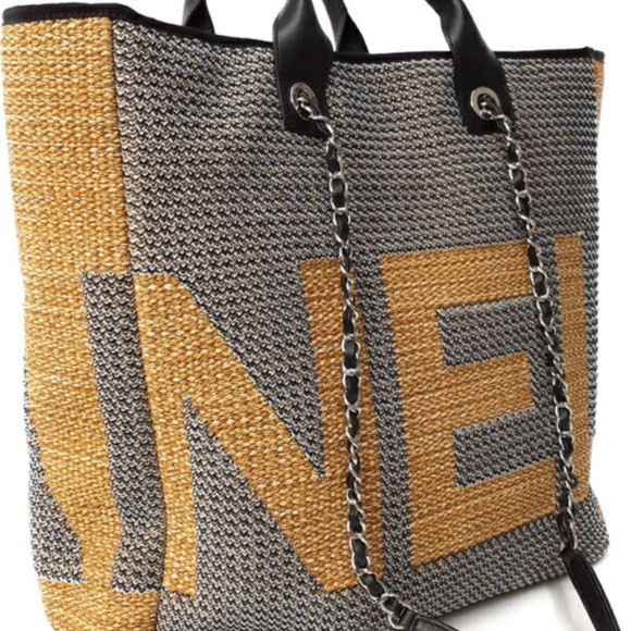 Chanel Black and Brown Large Deauville Logo Shopping Tote 19S Spring/Summer - Picture 3 of 12